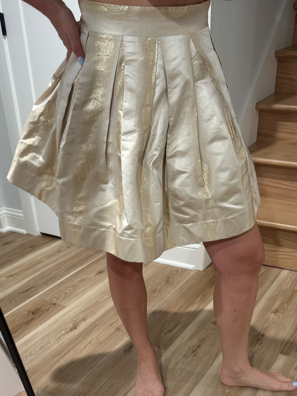 Zac Posen Metallic Cream Pleated Mini Skirt